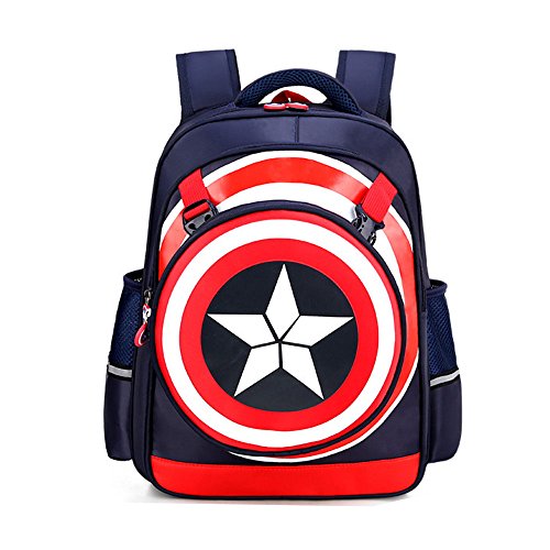Book Cover Kids Backpack,Captain America Waterproof Comic School Bag for Boys(Dark Blue)