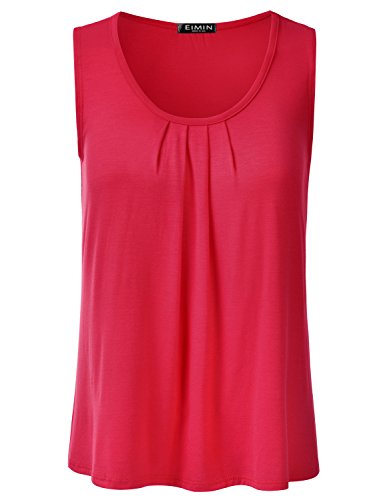 EIMIN Women's Pleated Scoop Neck Sleeveless Stretch Basic Soft Tank Top (S-3X)