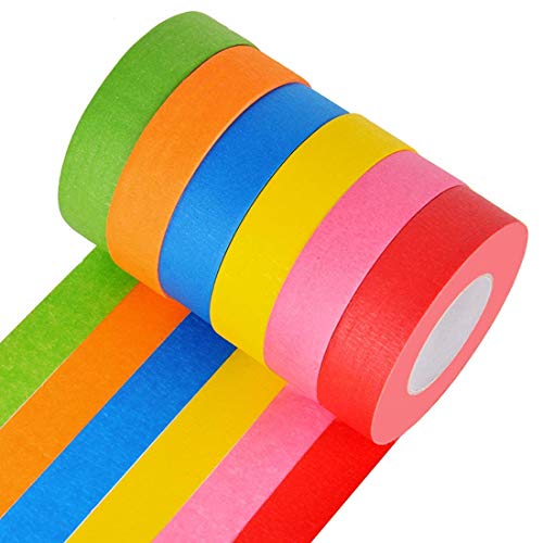 Book Cover Bright Colored Masking Tape,6 Pack 1 inch 22 Yard Rolls Board Line Classroom Decorations Tape, Labeling,DIY Art Supplies for Kids