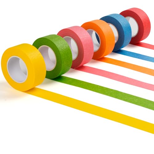 Colored Masking Tape 1 Inch x 22 Yards x 6 Rolls Colored Painters Tape Drafting Paint Tape Colorful Craft Tape for Arts Supplies, Labeling, Color-Coding, Decor, Painting(6 Color)