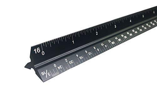 Intoy 12 Inch Triangular Architect Scale Ruler Solid Aluminum Color Black, Laser Etched Scale Never Fade, Ideal Drafting Ruler for Architects, Draftsmen, Students (Imperial)