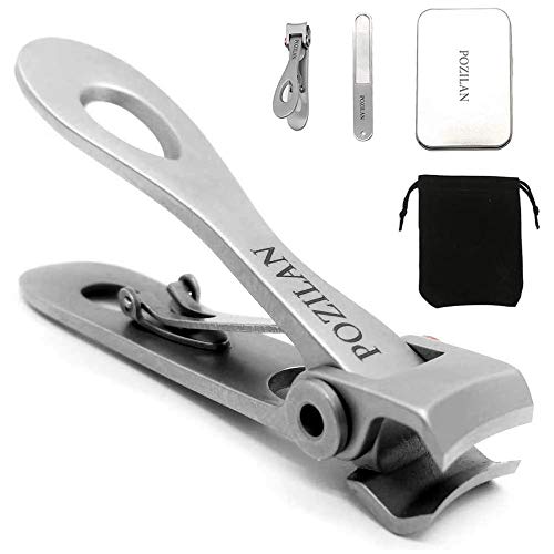 POZILAN Nail Clippers Set with File Fingernail & Toenail Clipper for Men Women & Kids- Professional Wide Jaw Opening Stainless Steel Sharp Sturdy Trimmer Fake Thick Toe Nail Cutter Tool Kit