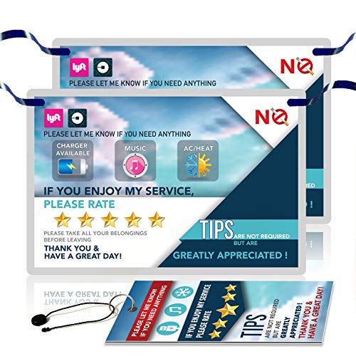 Uber Lyft Rating Tips Rideshare Drivers - Large 9" x 6" | 2 Signs | Durable & Thick Laminate | NO Smoking | Customer Service Headrest Tag.
