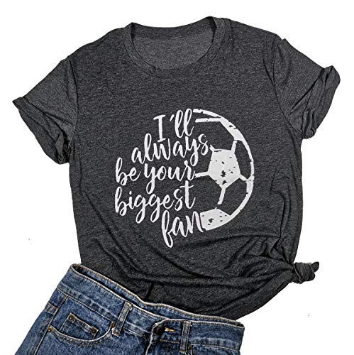 I'll Always be Your Biggest Fan Baseball Mom T Shirt Softball Cute Fashion Tops(Medium) Gray