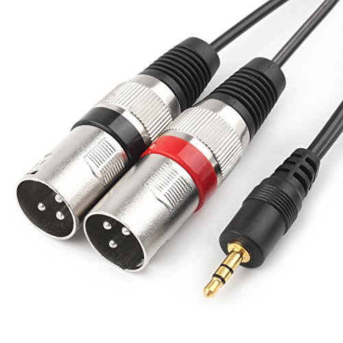 TISINO 3.5mm TRS Stereo Male to Dual XLR Male Splitter Patch Cable Unbalanced Mini Jack 1/8 to Double XLR Breakout Cable - 5 FT