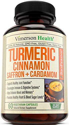 Turmeric Curcumin with Saffron, True Ceylon Cinnamon, Cardamom and Bioperine. Inflammatory Response Support Supplement. Antioxidant Properties. Reduce Occasional Joint Pain, Healthy Blood Sugar Level