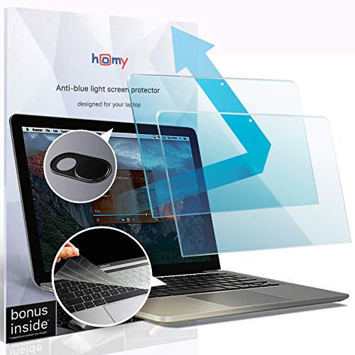 Homy Anti-Blue Light Screen Protector Kit [2-Pack] for New MacBook Air 13 inch Retina 2018-2021 Touch-ID. Bonus: Ultra-Thin TPU Keyboard Cover, Web Camera Cover. UV Protection for A1932 A2179 A2337 M1.