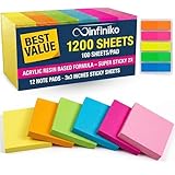 Infiniko Sticky Notes 3x3 (12 Pads/1200 Sheets) – 2026 Improved Adhesive, Super Sticky & Bright Neon Colors – 1200 Sheets – Ideal for School, Office & Desk Supplies