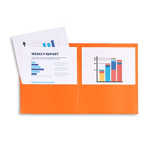 Blue Summit Supplies 25 Two Pocket Folders, Designed for Office and Classroom Use, Orange, 25 Pack Colored 2 Pocket Folders