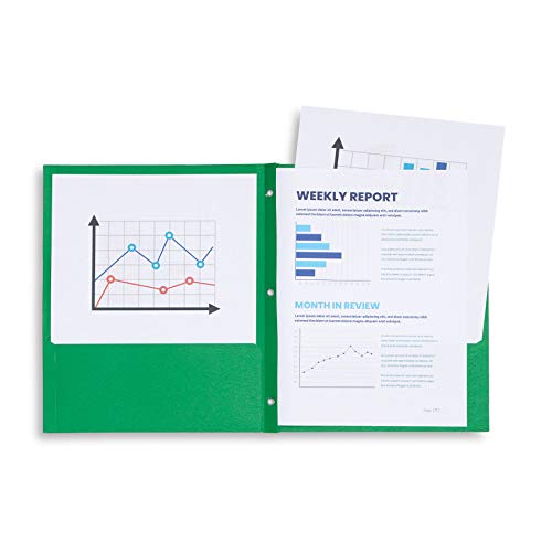 Blue Summit Supplies 25 Green Two Pocket Folders with Prongs, Designed for Office and Classroom Use, Green, 25 Pack Colored 2 Pocket 3 Prong Folders