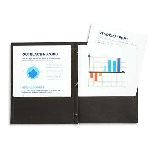 Blue Summit Supplies 25 Two Pocket Folders with Prongs, Designed for Office and Classroom Use, Black, 25 Pack Colored 2 Pocket 3 Prong Folders