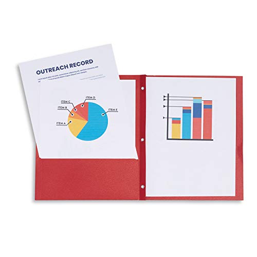 Blue Summit Supplies 25 Two Pocket Folders with Prongs, Designed for Office and Classroom Use, Red, 25 Pack Colored 2 Pocket 3 Prong Folders