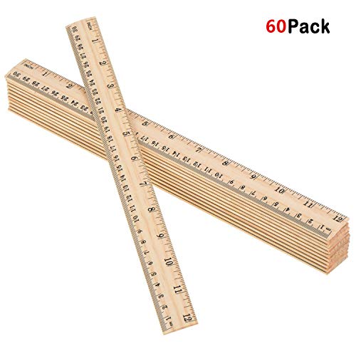 60 Pack Wooden Ruler 12 Inch Rulers Bulk Wood Measuring Ruler Office Ruler 2 Scale