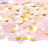 Whaline Round Tissue Confetti 6000 Pcs Paper Table Wedding Confetti Dots for Christmas Wedding Birthday Party Baby Shower Valentine's Day Balloon Decorations, 1 & 0.6 Inch (Pink, White, Gold)