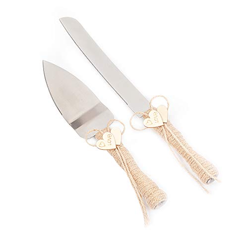 senover Rustic Wedding Cake Knife and Server Set,Wedding Cake Knife Serveing,Rustic Wedding Cake Knife Set for Parties Weddings Anniversaries Birthdays (love)