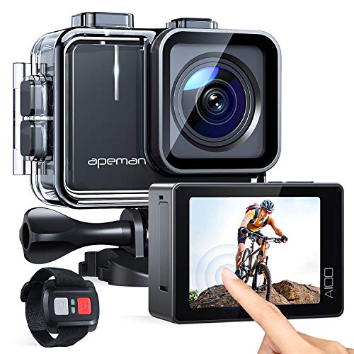 APEMAN ã€Upgradeã€‘ A100 Touch Screen Real 4K/50FPS Action Camera WiFi 20MP Waterproof Camera Underwater 40M with EIS Remote Control and 2x1350mAh Batteries, for Yutube/Vlog Videos