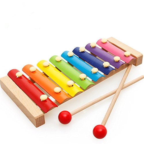 Afunti Wooden Xylophone Baby Musical Toy Instrument Piano with 8 Colored Metal Key with 2 Child-Safe Mallets for Kids Toddlers