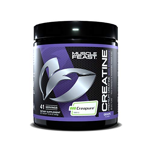 Muscle Feast Creapure Creatine Monohydrate Powder for Muscle Growth Nutritional_Supplement, Vegan Keto Friendly Gluten-Free Easy to Mix, Grape, 300g, 55.0 Servings (Pack of 1)