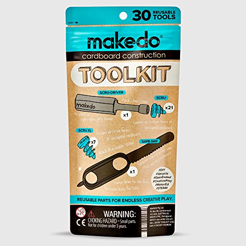 Makedo Cardboard Construction Toolkit, Includes 30 Kid-Friendly Reusable Tools, Perfect for Classroom STEM, STEAM Learning and at-Home Play for Kids Age 4+