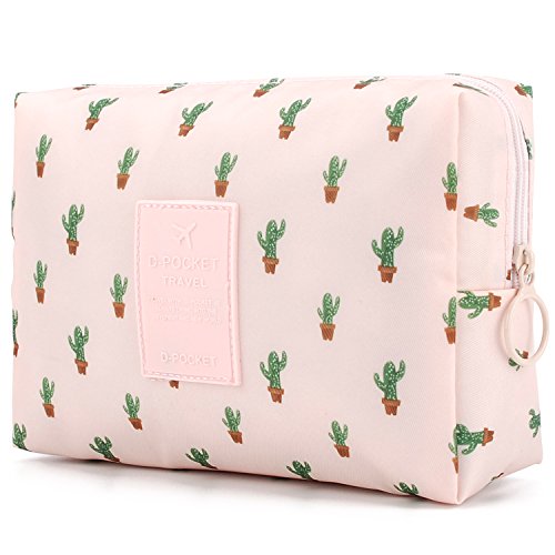 Narwey Medium Makeup Bag for Purse Travel Makeup Pouch Tweed bag Cosmetic Bag for Women Girls (Cactus)
