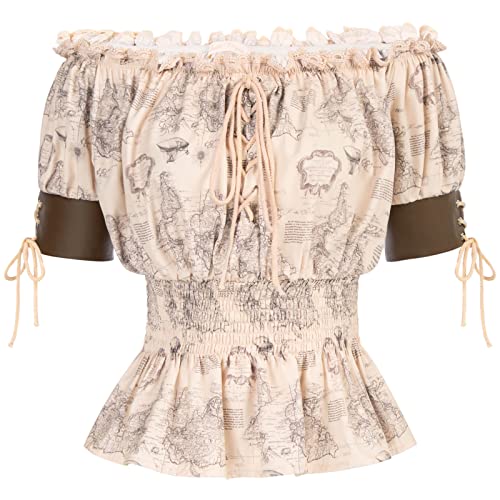 Women's Steampunk Victorian Blouse Peplum Tops Boho Off Shoulder Peasant Shirt