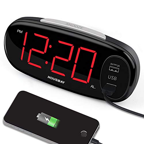 Book Cover HOUSBAY Digital Alarm Clock with Dual USB Charger, No Frills Simple Settings, Easy Snooze, 6.5
