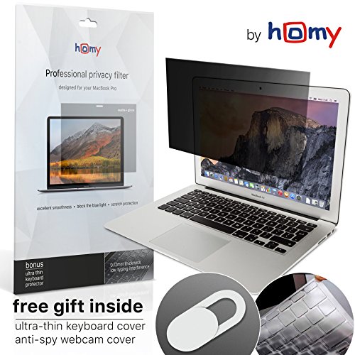 Book Cover Homy Privacy Screen for MacBook Air 13 inch 2017 or Earlier + Storage Folder for Protector + Keyboard Cover Ultra-Thin TPU Skin + Web Camera Sliding Cover/Easy On-Off Anti Spy Filter for A1369, A1466
