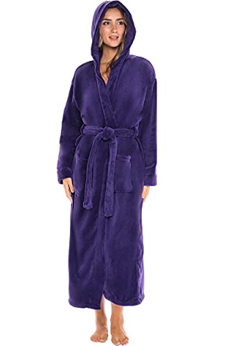 Alexander Del Rossa Bath Robes for Women, Long Hooded Plush Female Bathrobe, Regular and Plus Size, Christmas Gifts for Women