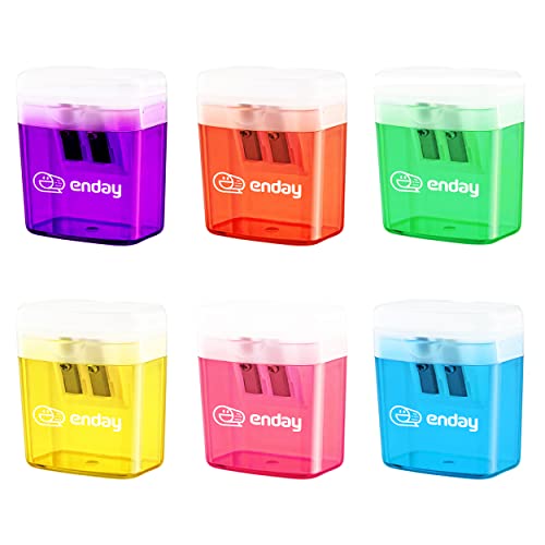 Emraw Super Great Single Hole Manual Pencil Sharpener with Receptacle for Regular Sized Pencils and Crayons Designed in Brightly Colored Plastic -Great for School, Home, & Office (6 Pack)
