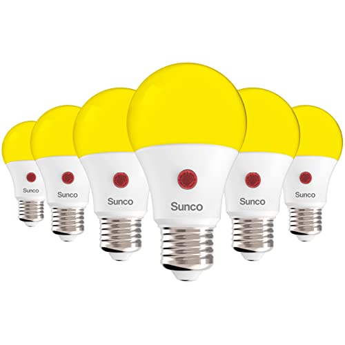 Sunco 6 Pack LED Bug Light Bulbs Outdoor A19 Yellow Dusk to Dawn Bug Light for Porch 9W, Auto On/Off, Photocell Sensor, 2000K Amber Glow, E26 Base, Patio, Deck, Backyard UL Listed