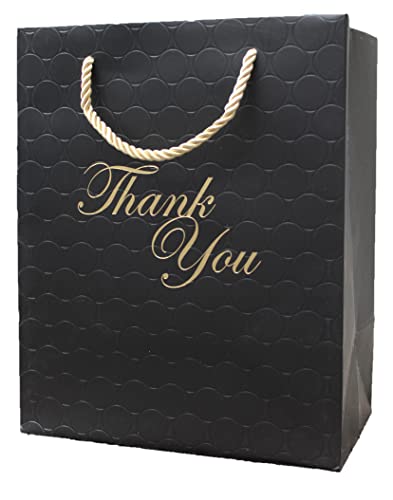MODEENI Black Thank You Gift Bags with Handles Medium 8x10 Thank You Bags Fancy Paper Shopping Gift Bags with Gold Foil 8x5x10 Premium Quality Matte Embossed