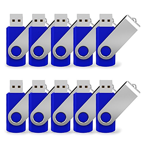 JUANWE 10 Pack 32GB Bulk USB 2.0 Flash Drive Thumb Drive Jump Drive Fold Storage Swivel Memory Stick with Key Ring Design Portable Pen Drive, Blue