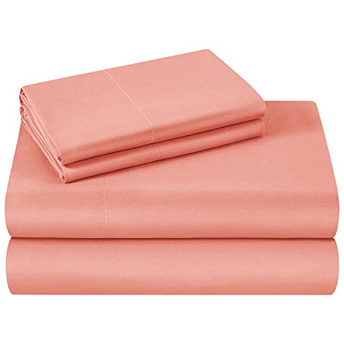 HOMEIDEAS Bed Sheets Set Extra Soft Brushed Microfiber 1800 Bedding Sheets - Deep Pocket, Wrinkle & Fade Free - 4 Piece(Queen,Coral)