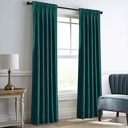 Book Cover Dreaming Casa Teal Green Velvet Curtains for Living Room Thermal Insulated Rod Pocket Back Tab Window Curtain for Bedroom 2 Panels 52