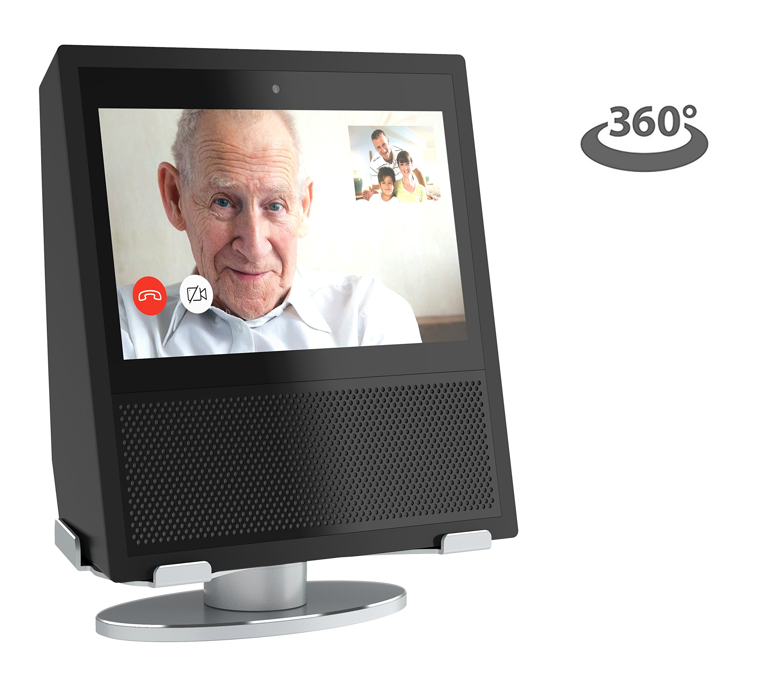 Echo Show Stand, 360 Degree Rotating Secure Mount, Low Profile Design with Steady and Stable Rubber Non-Scratch Base for Alexa Show, Aluminum Stand (Silver, for 1st Gen. Echo Show)