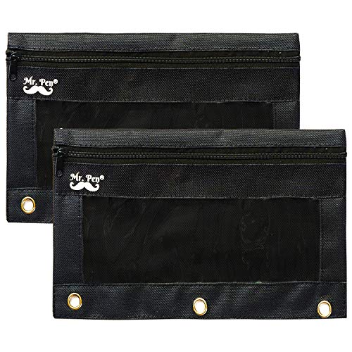Mr. Pen - Black Pencil Pouch, 2 Fabric Pencil Pouches, Binder Pockets, Black Pencil Case, Binder Pouch, Black Pencil Bags, Pencil Pouch 3 Ring, Pencil Bags with Zipper, Zippered Pencil Pouch