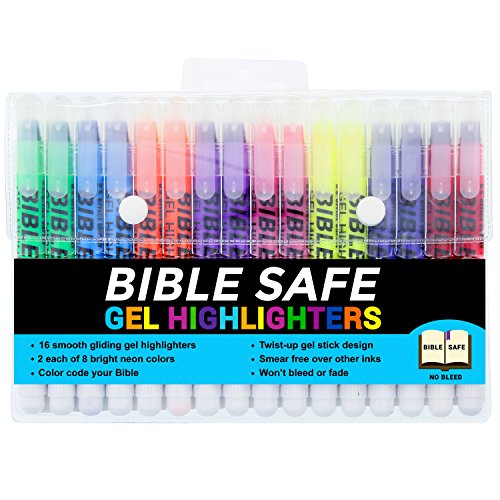 U.S. Office Supply Bible Safe Gel Highlighters - 8 Bright Neon Highlight Colors in 16 Marker Set - Won't Bleed, Fade or Smear - Study Guide