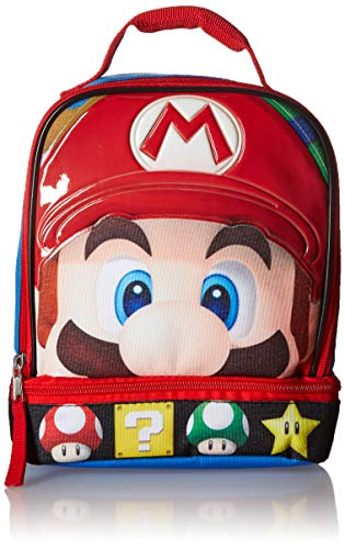 Super Mario Brothers Dual Compartment Soft Lunch Box, Blue/Red Toy, Multicolor, One Size