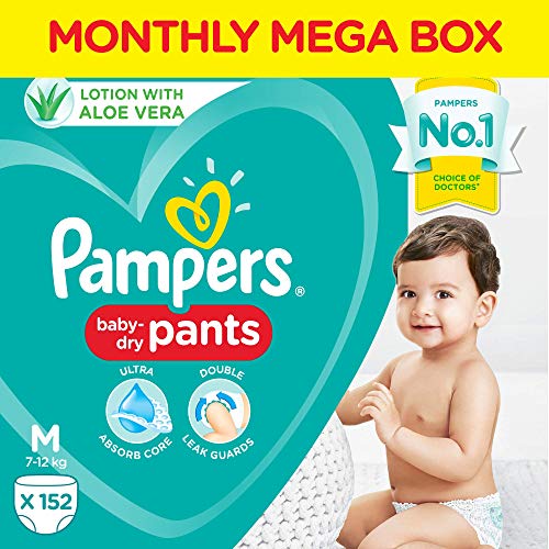 Book Cover Pampers All round Protection Pants, Medium size baby diapers (MD), 152 Count, Anti Rash diapers, Lotion with Aloe Vera