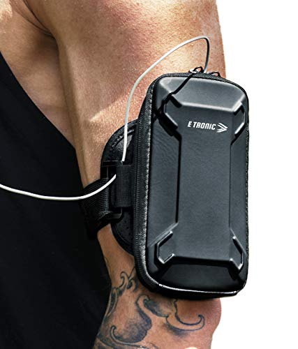 E Tronic Edge Workout Armband Phone Holder Case with Zipper Phone Pouch - Running Arm Band Cell Phone Holder for iPhone 12 11 X 8 7 & Galaxy S9 S8 S7 S6 Note Edge Pixel (Matte Black)