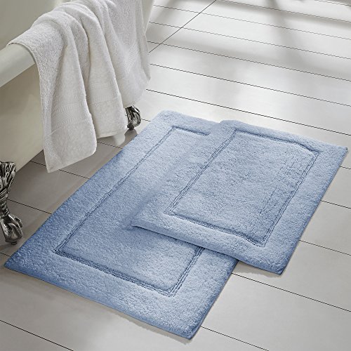 Amrapur Overseas 2-Pack Solid Loop with Non-Slip Backing Bath Mat Set (17-inch by 24-inch & 21-inch by 34-inch), Light Blue