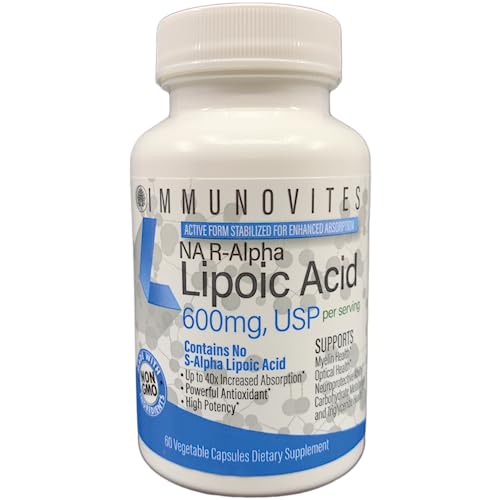 IMMUNOVITES Stabilized R-Alpha Lipoic Acid ((True)) 600mg per Serving [[High Potency & up to 40x Increased Absorption]] (Na R-ALA) (Na R-LA) (Na R-Lipoate) (1 Bottle)