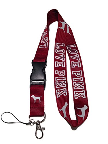 LOVE PINK Lanyard Burgundy/Maroon Neck Strap Keychain ID Holder Keyring for Keys Phones Bags