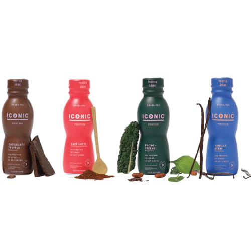 Iconic Protein Drinks, Sample Pack (4 Flavors) - Low Carb Protein Shakes - Lactose-Free, Gluten-Free, Protein Drink - Keto Friendly