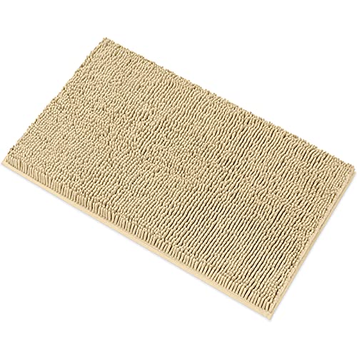MAYSHINE Chenille Bath Mat for Bathroom Rugs 32" x20", Extra Soft and Absorbent Microfiber Shag Rug, Machine Wash Dry- Perfect Plush Carpet Mats for Tub, Shower, and Room - Beige