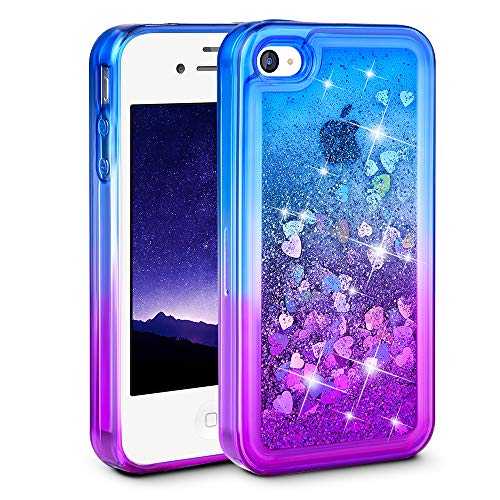 Ruky iPhone 4 Case, iPhone 4S Case, Gradient Quicksand Series Glitter Flowing Liquid Floating Protective Shockproof Clear TPU Girls Case for iPhone 4 4S (Blue Purple)