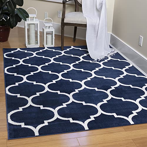 Ottomanson Royal Collection Design Trellis Area Rug, 5'3"X7', Navy