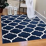 Ottomanson Royal Collection Moroccan Trellis Non-Slip Jute Backing Area Rug, 5'3" x 7', Navy