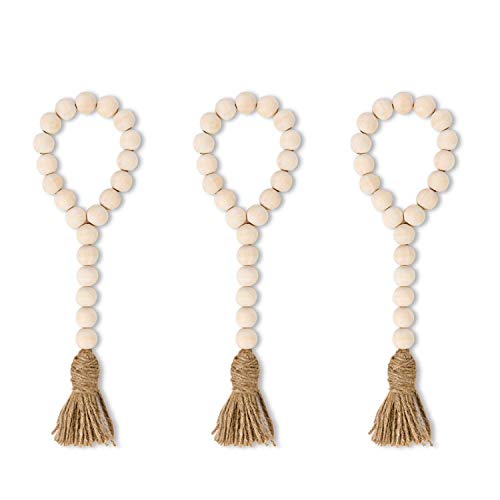 TIMEYARD Wood Bead Garland With Tassels Farmhouse Beads 3Pcs Rustic Country Decor Prayer Beads Wall Hanging Decor