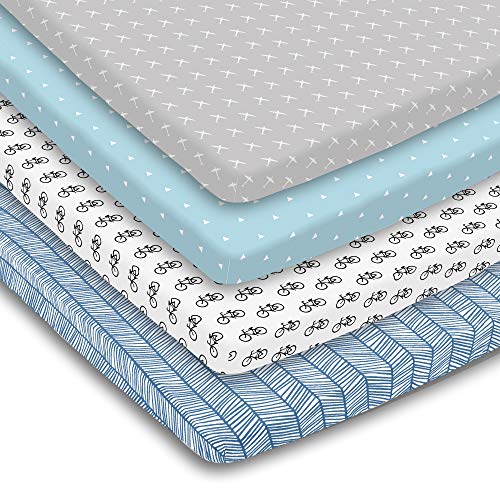 BaeBae Goods Pack n Play Playard Sheet Set | 3 Pack | 100% Super Soft Jersey Knit Cotton (150 GSM) | Portable Mini Crib Mattress Fitted Sheets for Boys & Girls